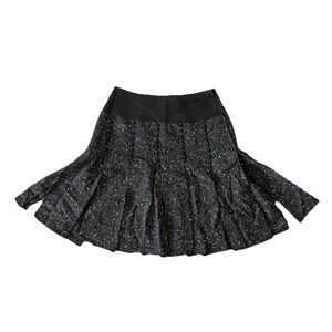 Vintage 90’s Carlisle Tweed Pleated Skirt Leather Waist Black Wool Blend Size 2